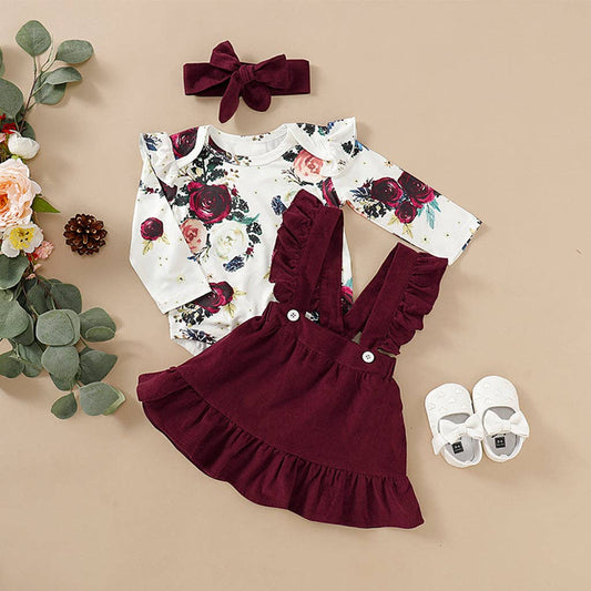 Floral Suspender Skirt Set