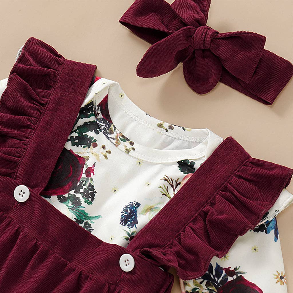 Floral Suspender Skirt Set